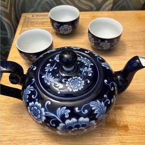 Pier 1 Navy and White Porcelain Teapot